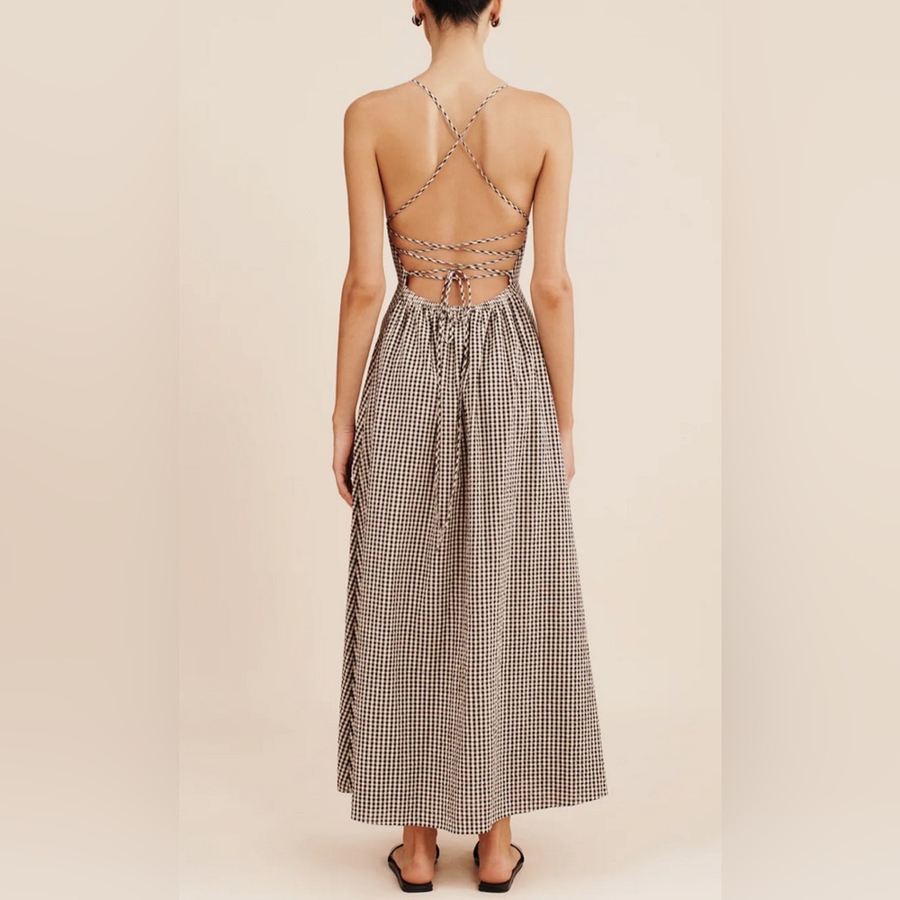 Gianni Bini Black and White Gingham Crisscross Back Maxi Dress